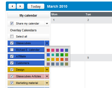 New calendar feature in Glasscubes