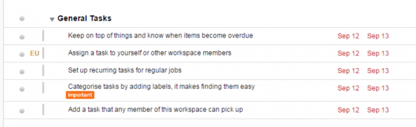 Task feature of Glasscubes simple accounting client workspace