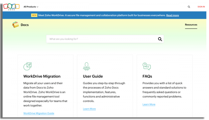 File sharing tools for accountants: Zoho Docs